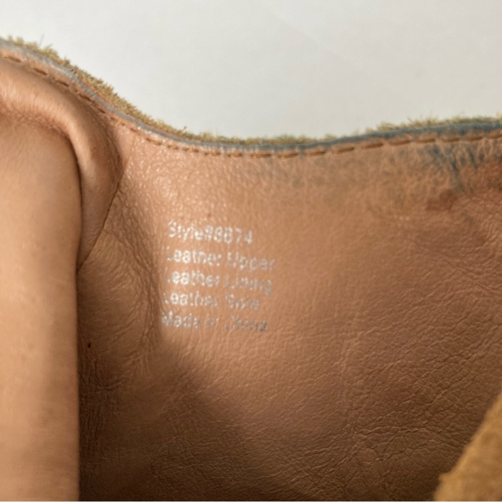 Madewell Tan Suede Pointed Toe Western Ankle Boots Stacked Block Heel Side Zip - Picture 9 of 10